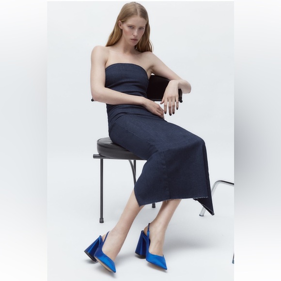 Zara BLOCK HEEL SLINGBACK SHOES. Bluish. Size 8. New with Tags. - Picture 5 of 11